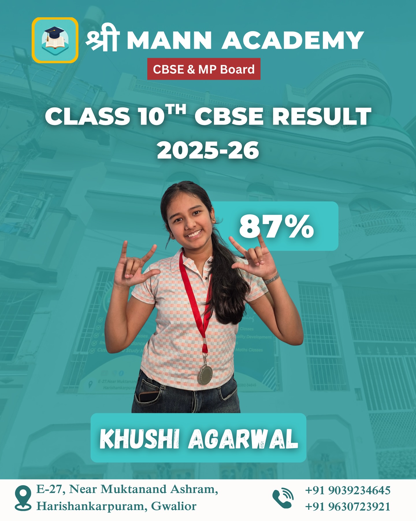 Student Result creative for Shri Mann Academy